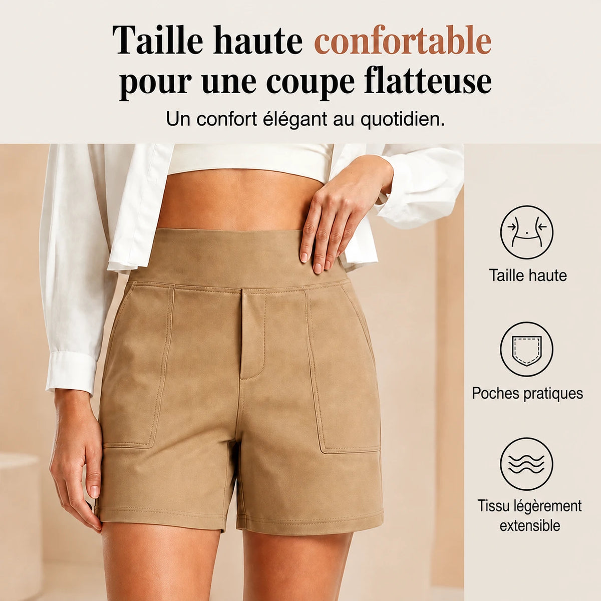 Norelia™ – Short élégant taille haute pour femme