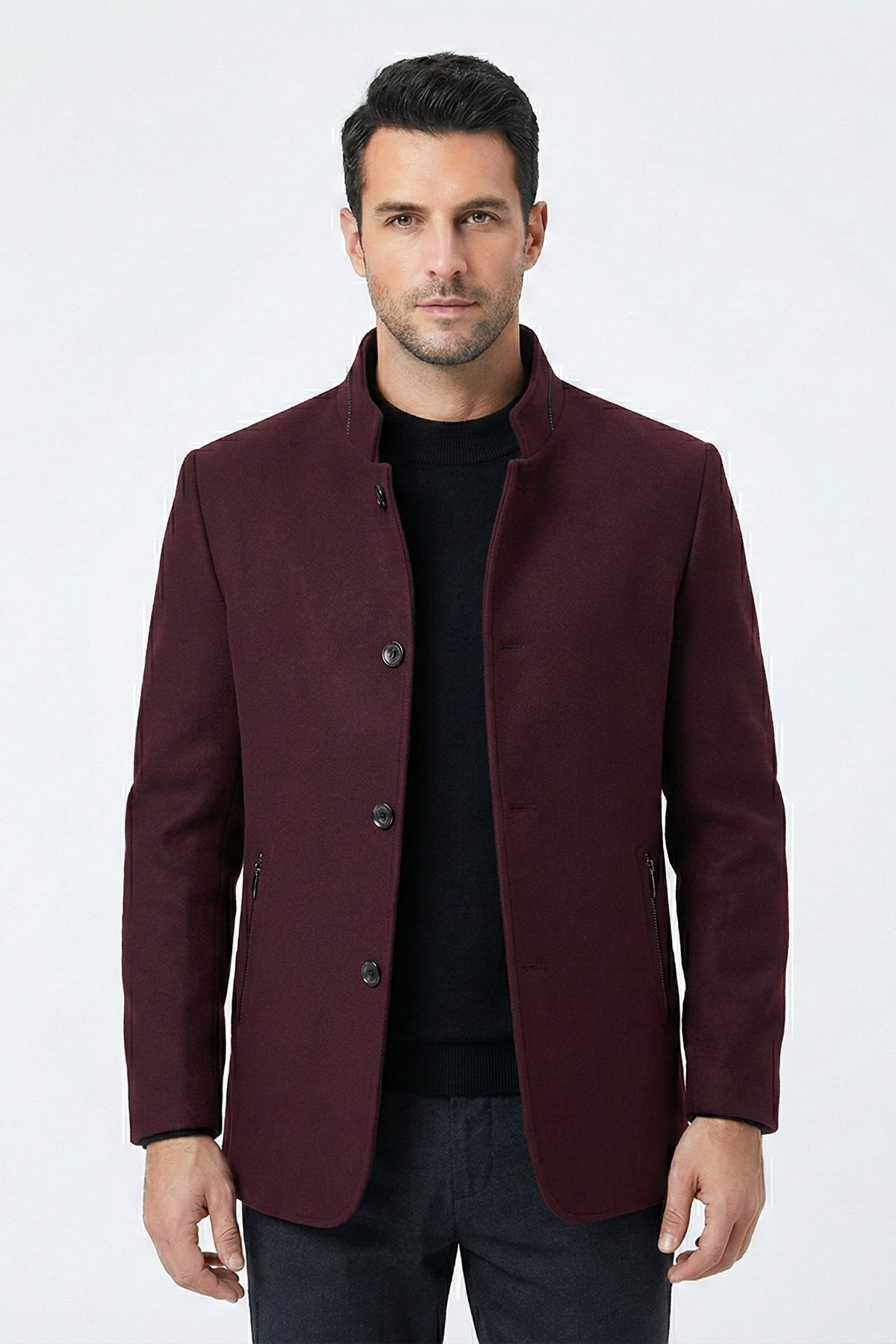 Manteau long à col montant en laine chaude pour hommes | Zavon