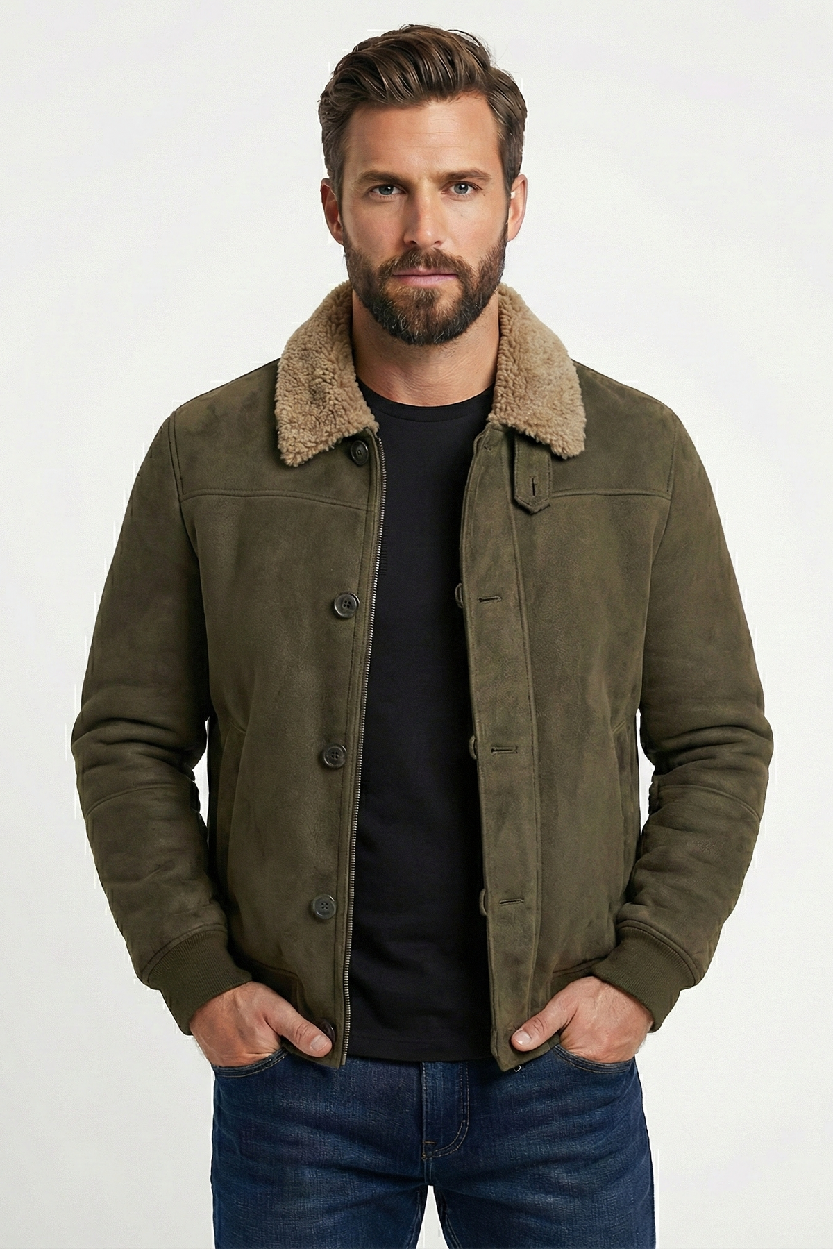 Veste vintage en daim de couleur unie pour hommes | Zavon